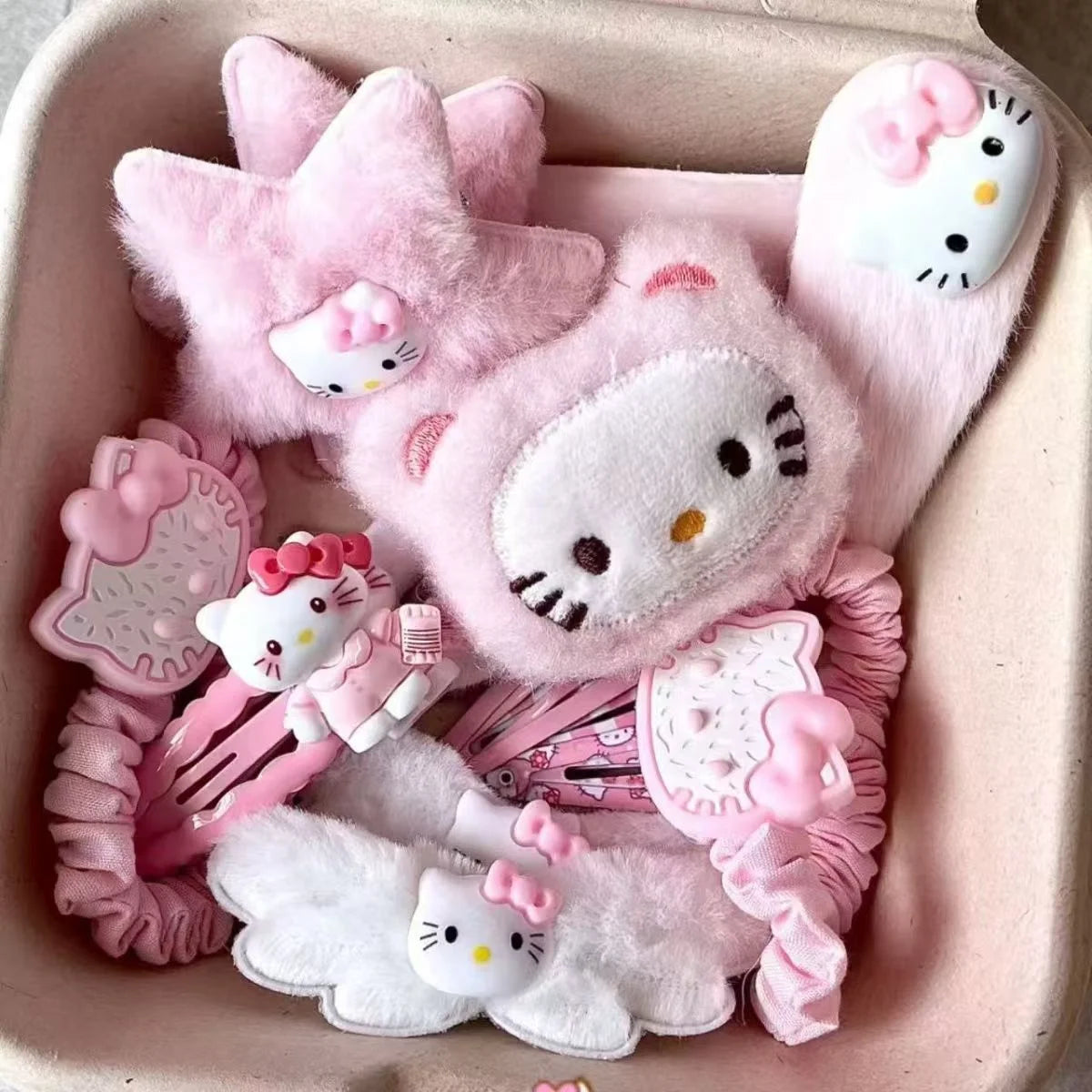 15Pcs/Set Hello Kitty Hair Clip Anime Pink Hairpin Girl's Barrettes Bangs Clip Women's Girls KT Cat Cute Side Hairpin Hair Rope