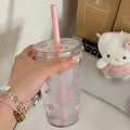Anime Hello Kitty Pink Straw Cup KT Cat Large-Capacity Transparent Plastic Water Cup Kawaii Plastic Portable Cup Birthday Gifts