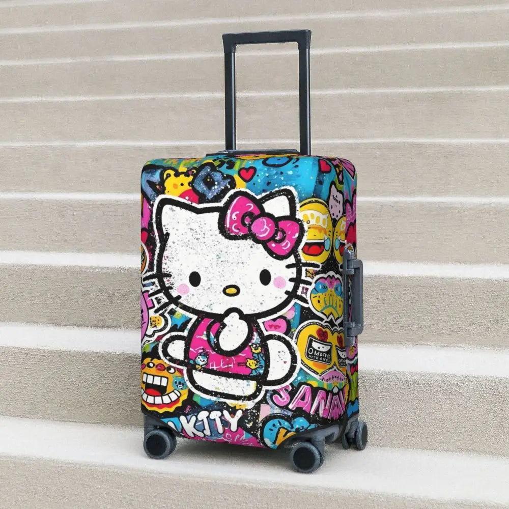 Custom Girls Kitten Classical Printing Luggage Cover Elastic Cute KT Cat Travel Suitcase Protective Covers Fits 18-32 Inch