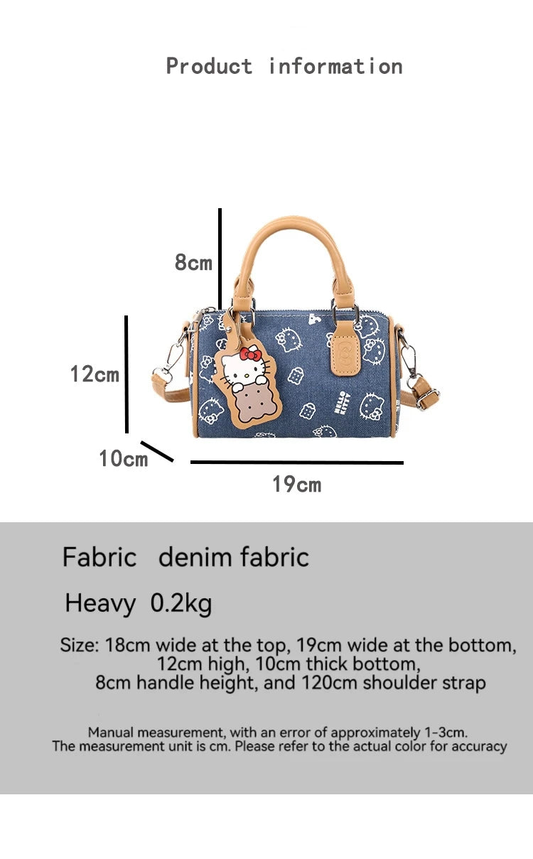 2026 Hello Kitty Denim Print Crossbody Bag – Kawaii Fashion Handbag for Women & Girls